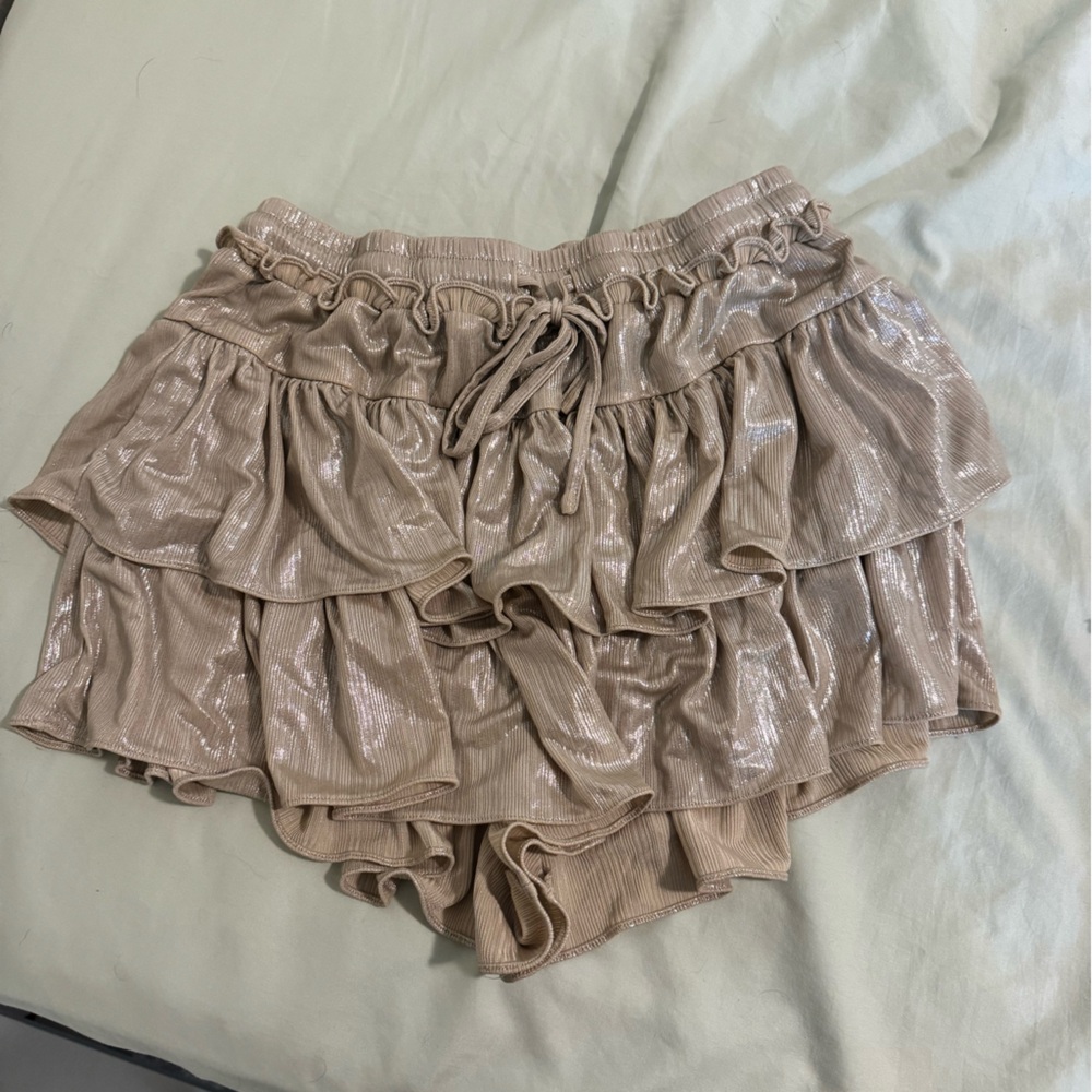 Shimmering Beige Ruched Top